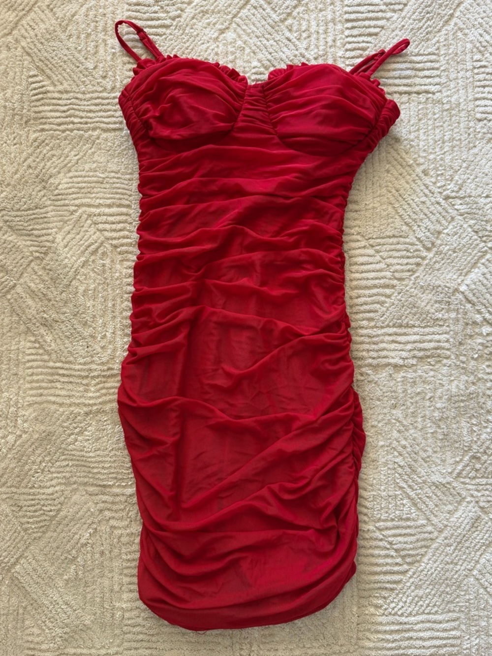 Windsor Red Ruched Spaghetti-Strap Mini Dress